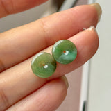 A-Grade Natural Dark Yellowish Green Jadeite Donut Stud Earrings No. 180898
