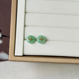 A-Grade Natural Apple Green Jadeite Donut Stud Earring (Lilac Flower) No. 180897