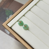 A-Grade Natural Apple Green Jadeite Donut Stud Earring (Lilac Flower) No. 180897