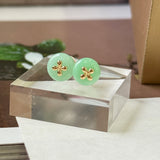 A-Grade Natural Apple Green Jadeite Donut Stud Earring (Lilac Flower) No. 180897