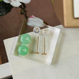 A-Grade Natural Apple Green Jadeite Donut Stud Earring (Lilac Flower) No. 180897