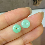 A-Grade Natural Apple Green Jadeite Donut Stud Earring (Lilac Flower) No. 180897