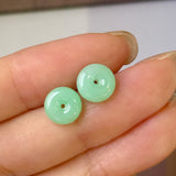 A-Grade Natural Apple Green Jadeite Donut Stud Earring (Lilac Flower) No. 180897