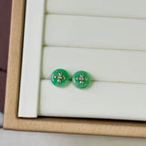 A-Grade Natural Apple Green Jadeite Donut Stud Earring (Lilac Flower) No. 180896