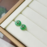 A-Grade Natural Apple Green Jadeite Donut Stud Earring (Lilac Flower) No. 180896
