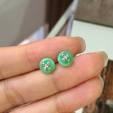 A-Grade Natural Apple Green Jadeite Donut Stud Earring (Lilac Flower) No. 180896