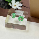 A-Grade Natural Apple Green Jadeite Donut Stud Earring (Lilac Flower) No. 180896