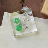 A-Grade Natural Apple Green Jadeite Donut Stud Earring (Lilac Flower) No. 180896