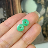 A-Grade Natural Apple Green Jadeite Donut Stud Earring (Lilac Flower) No. 180896