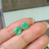 A-Grade Natural Apple Green Jadeite Donut Stud Earring (Lilac Flower) No. 180896