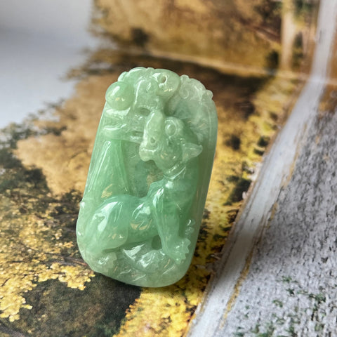 A-Grade Natural Green Jadeite Tiger Pendant No.170871