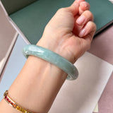 65mm A-Grade Bluish Green Jadeite Modern Round Bangle No.152150