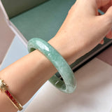 64.7mm A-Grade Bluish Green Jadeite Modern Round Bangle No.152149
