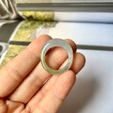 17.2mm A-Grade Natural Light Bluish Floral Yellow Jadeite Cloop Ring Band No.162364