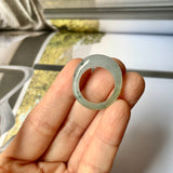 17.2mm A-Grade Natural Light Bluish Floral Yellow Jadeite Cloop Ring Band No.162364