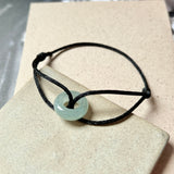 A-Grade Natural Bluish Green Jadeite Bagel on Infinity Silk Cord Bracelet No.190403