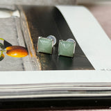 A-Grade Natural Sage Green Jadeite Sugar Loaf Stud Earring No. 180907