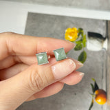 A-Grade Natural Sage Green Jadeite Sugar Loaf Stud Earring No. 180907