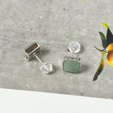 A-Grade Natural Sage Green Jadeite Sugar Loaf Stud Earring No. 180907