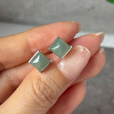 A-Grade Natural Sage Green Jadeite Sugar Loaf Stud Earring No. 180907
