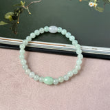 5.7mm A-Grade Natural Light Green Jadeite Double Barrel Beaded Bracelet No.190491