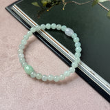 5.7mm A-Grade Natural Light Green Jadeite Double Barrel Beaded Bracelet No.190491