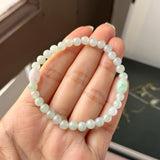 5.7mm A-Grade Natural Light Green Jadeite Double Barrel Beaded Bracelet No.190491