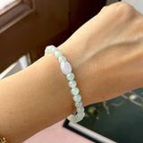 5.7mm A-Grade Natural Light Green Jadeite Double Barrel Beaded Bracelet No.190491