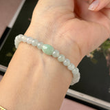 5.7mm A-Grade Natural Light Green Jadeite Double Barrel Beaded Bracelet No.190491