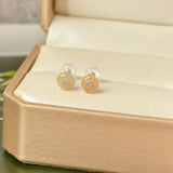 A-Grade Natural Osmanthus Floral Jadeite Donut Stud Earrings No. 180910