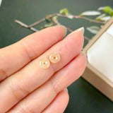 A-Grade Natural Osmanthus Floral Jadeite Donut Stud Earrings No. 180910