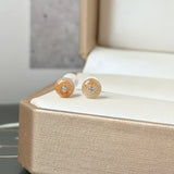 A-Grade Natural Osmanthus Floral Jadeite Donut Stud Earrings No. 180911