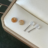 A-Grade Natural Osmanthus Floral Jadeite Donut Stud Earrings No. 180911
