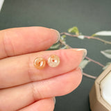 A-Grade Natural Osmanthus Floral Jadeite Donut Stud Earrings No. 180911