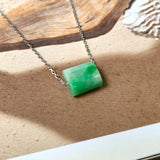 A-Grade Natural Moss On Snow Jadeite Square Barrel Pendant No.172268