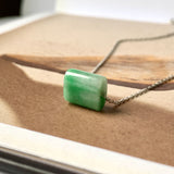 A-Grade Natural Moss On Snow Jadeite Square Barrel Pendant No.172268