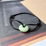 A-Grade Natural Green Jadeite Bagel on Infinity Silk Cord Bracelet No.190404