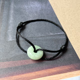 A-Grade Natural Green Jadeite Bagel on Infinity Silk Cord Bracelet No.190404