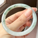 54.1mm A-Grade Natural Floral Jadeite Traditional Round Bangle No. 152156