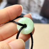 A-Grade Natural Green Jadeite Bagel on Infinity Silk Cord Bracelet No.190404