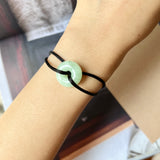 A-Grade Natural Green Jadeite Bagel on Infinity Silk Cord Bracelet No.190404