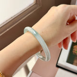 56.6mm A-Grade Natural Floral Jadeite Traditional Round Bangle No. 152157