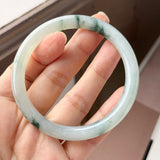 56.7mm A-Grade Natural Floral Jadeite Traditional Round Bangle No. 152158