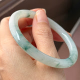 56.7mm A-Grade Natural Floral Jadeite Traditional Round Bangle No. 152159