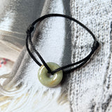 A-Grade Natural Yellowish Green Jadeite Bagel on Infinity Silk Cord Bracelet No.190406