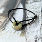A-Grade Natural Yellowish Green Jadeite Bagel on Infinity Silk Cord Bracelet No.190406