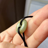 A-Grade Natural Yellowish Green Jadeite Bagel on Infinity Silk Cord Bracelet No.190406