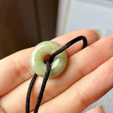 A-Grade Natural Yellowish Green Jadeite Bagel on Infinity Silk Cord Bracelet No.190406