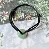 A-Grade Natural Bluish Green Jadeite Bagel on Infinity Silk Cord Bracelet No.190408