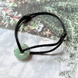 A-Grade Natural Bluish Green Jadeite Bagel on Infinity Silk Cord Bracelet No.190408